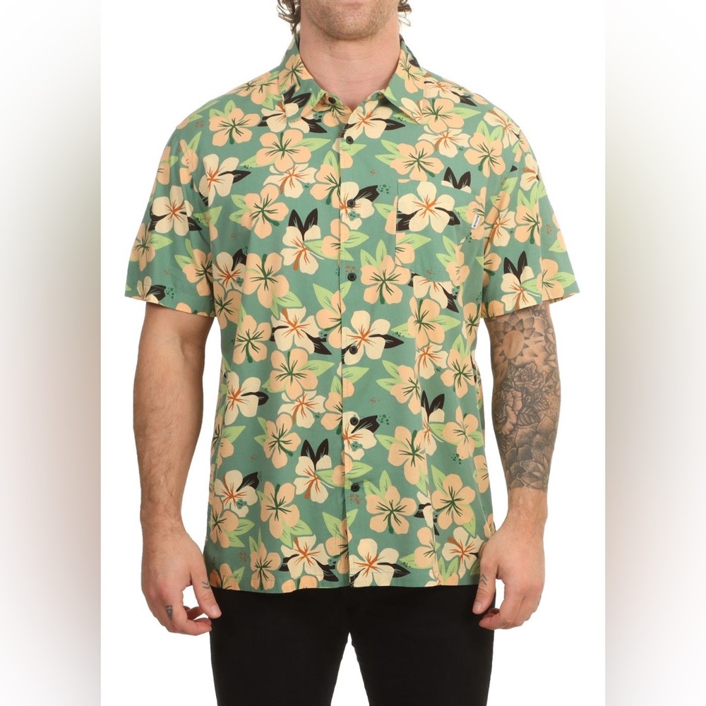 Hurley Rincon Floral Woven‎ Button-Down Shirt – Cilantro 🌿✨